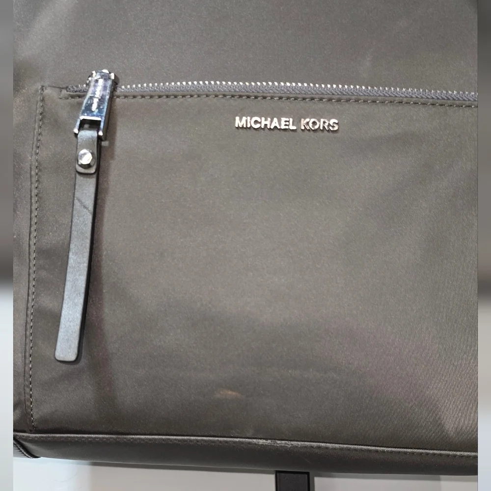 Michael Kors Charcoal Ariana Nylon Leather-Trimmed Tote With Bag